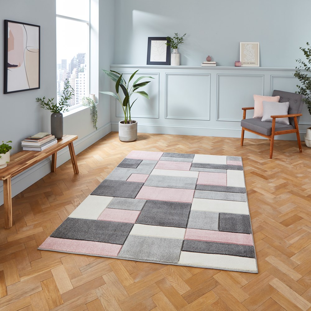 Matrix MT61 Modern Geometric Rugs in Grey Rose Pink